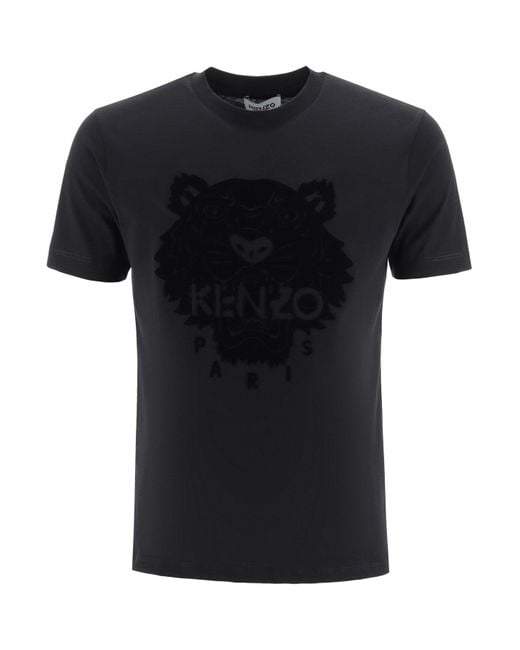 KENZO Black Flock Tiger Head Printed T-shirt for men