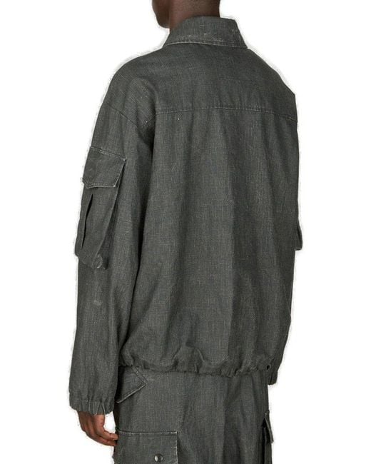 Dries Van Noten Gray Pocket Detailed Zipped Jacket for men