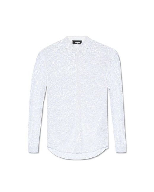 DSquared² White Sequinned Sheer Shirt, for men