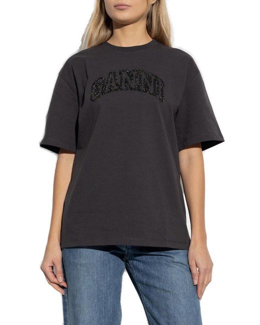 Ganni T-Shirt With Logo in Black | Lyst