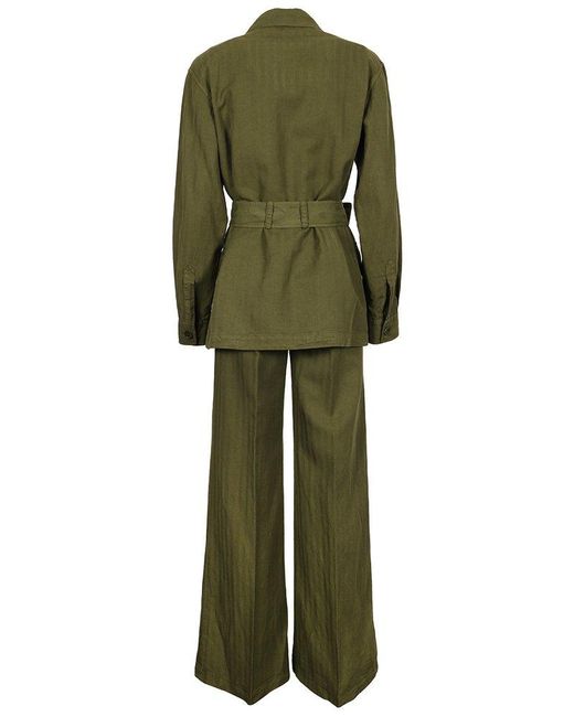 Aspesi Green Single-Breasted Belted Suit