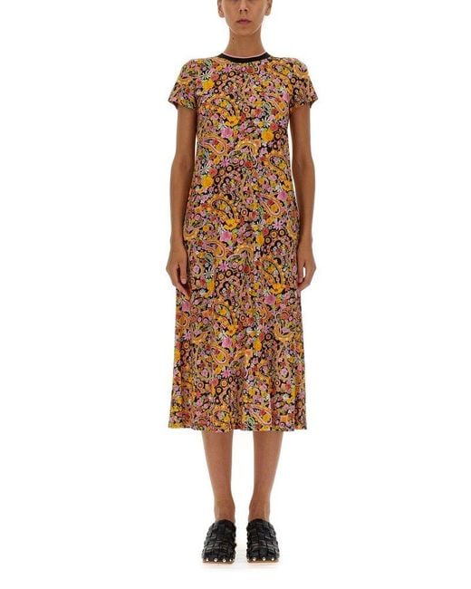 La DoubleJ Cotton Sporty Swing Printed Midi Dress in Brown | Lyst Canada