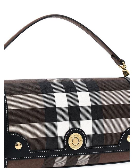 Burberry Brown Top Handle Note E-canvas & Leather Shoulder Bag