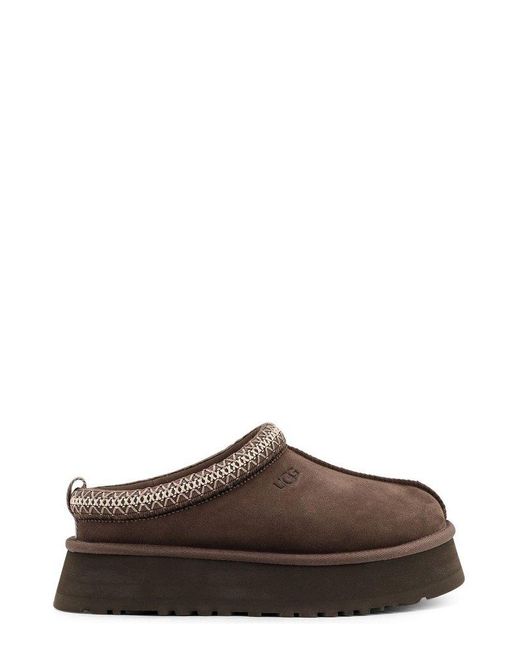 Ugg Brown Tazz Logo Embossed Platform Slippers