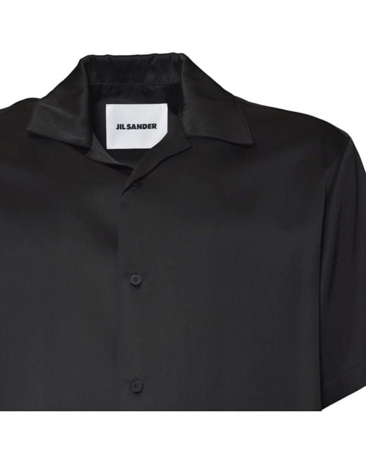Jil Sander Black Silk Short-Sleeve Shirt for men
