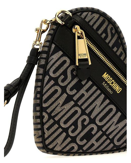 Moschino Black Logo Jacquard Heart-shaped Clutch Bag