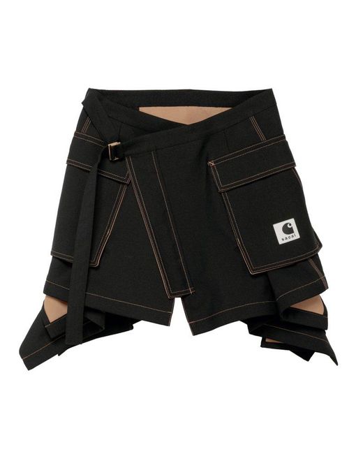 Sacai Black X Carhartt Wip Asymmetric Hem Tonal Stitched Skirt