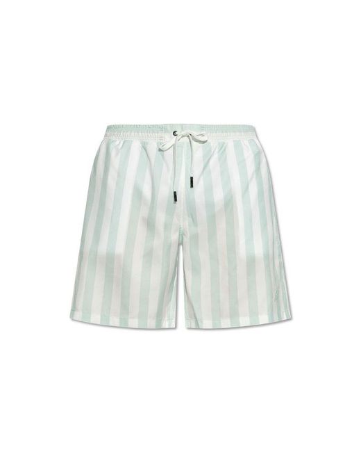 Brioni White Striped Pattern Swim Shorts for men