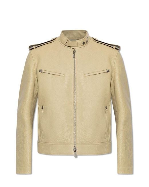 Burberry Natural Leather Jacket With A Stand-Up Collar for men