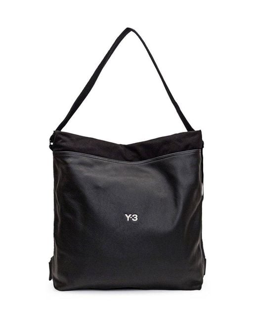 Y-3 Black Lux Leather Logo Printed Tote Bag for men