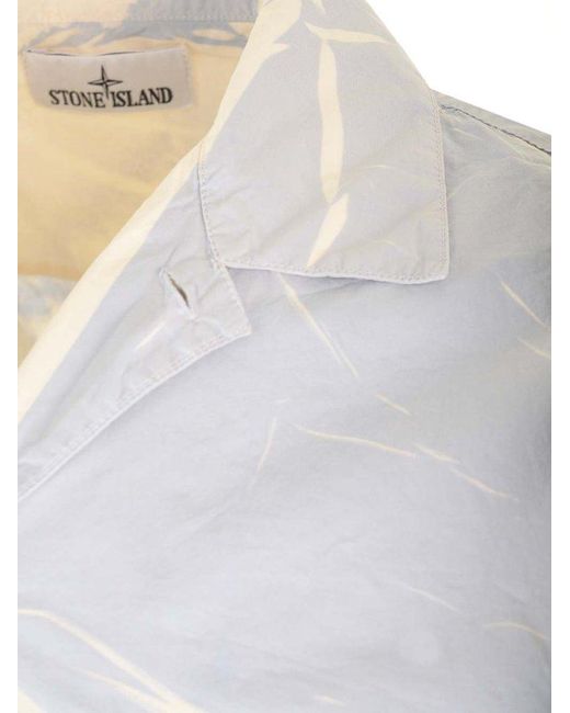 Stone Island White Sky Print Bowling Shirt for men