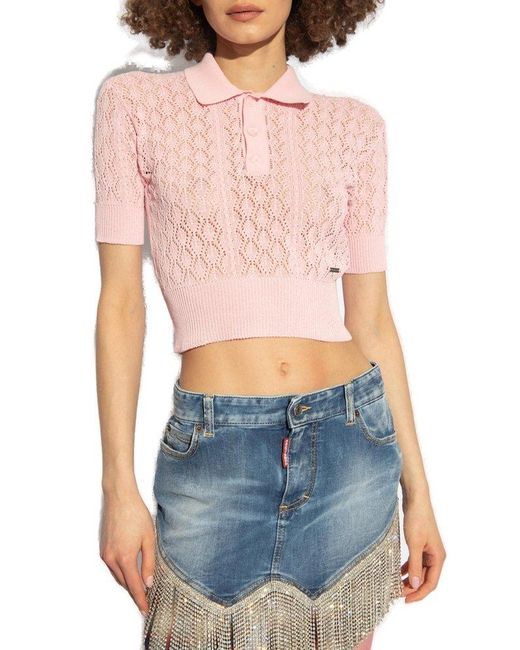 DSquared² Pink Cotton Polo Top,