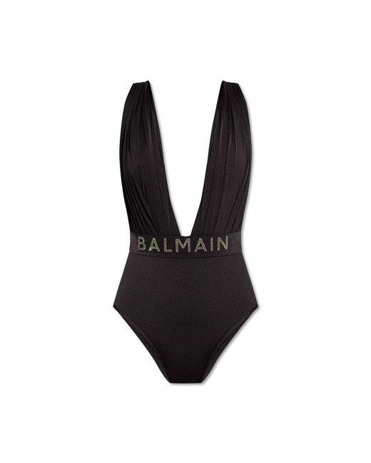 Balmain Black One-Piece Swimsuit With Logo