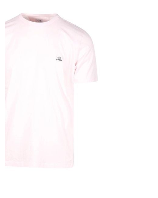 C P Company Pink Logo Embroidered T-shirt for men