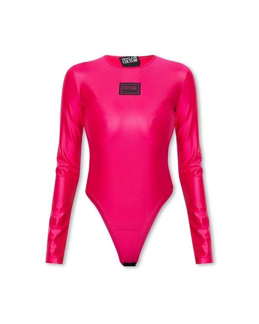Versace Jeans Pink Logo Patch Long-sleeved Bodysuit