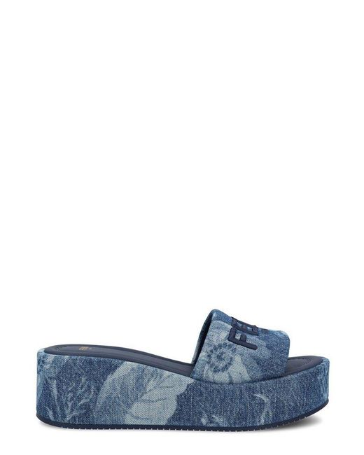 Fendi Blue Sunshine Flatform Slides