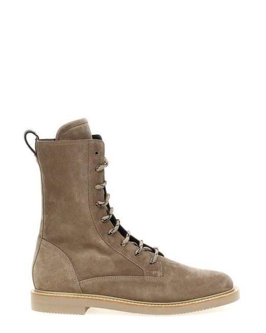 Brunello Cucinelli Brown Suede Lace-Up Boots