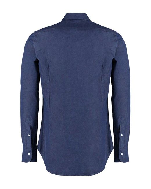Canali Blue Stretch Cotton Shirt for men