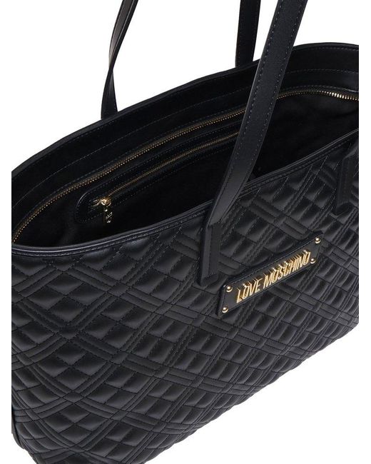Love Moschino Black Lettering Logo Quilted Shopper Bag