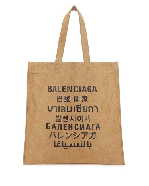 Balenciaga Brown Languages Printed Medium Tote Bag