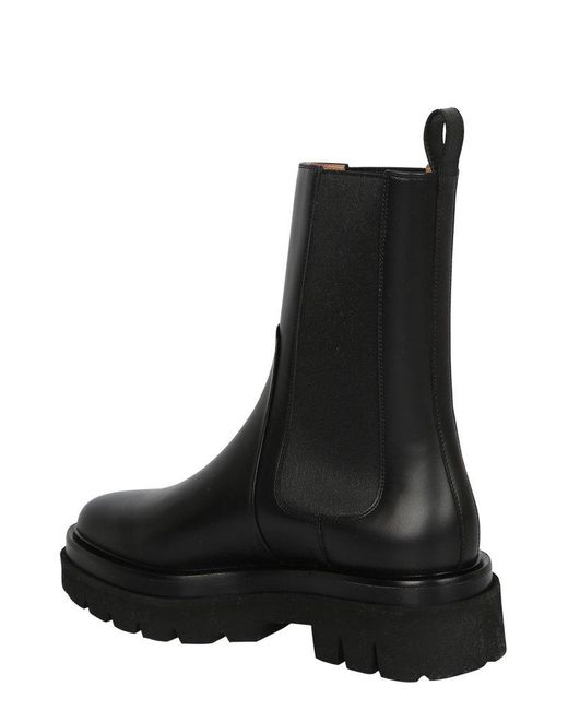 Santoni Black Round Toe Ankle Boots