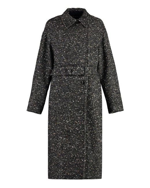 Isabel Marant Black Horia Mixed Wool Tweed Coat