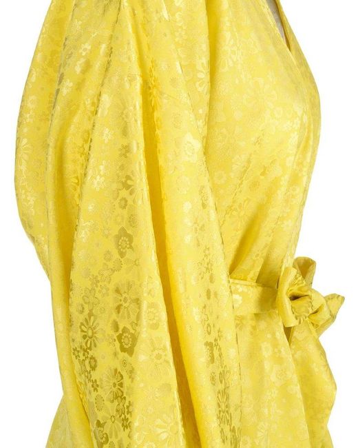 P.A.R.O.S.H. Yellow Allover Floral Printed Belted-waist Kimono Jacket