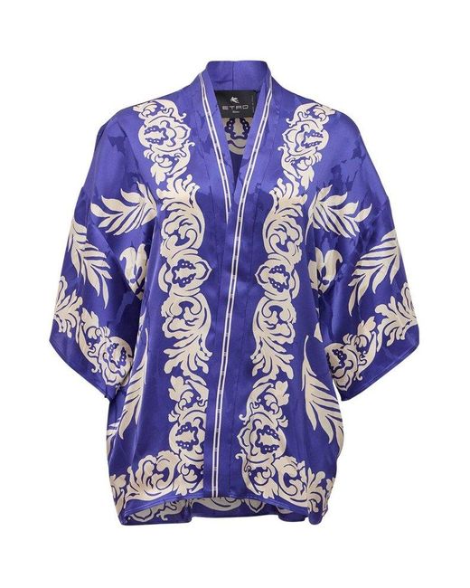 Etro Blue Floral Jacquard Kesa Robe