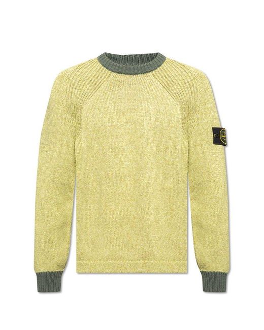 Stone Island Yellow Sweater With Logo, for men