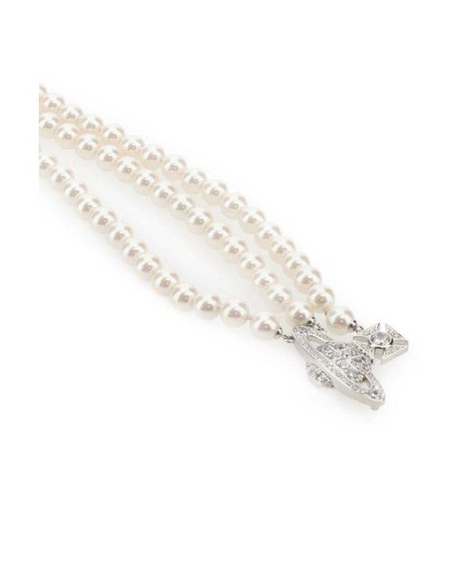 Vivienne Westwood White Orb-detailed Embellished Pearl Necklace