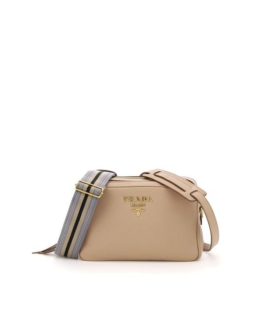 Prada Logo Plaque Crossbody Bag in Natural Lyst