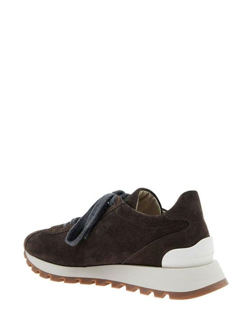 Brunello Cucinelli Black Round-Toe Lace-Up Trainers