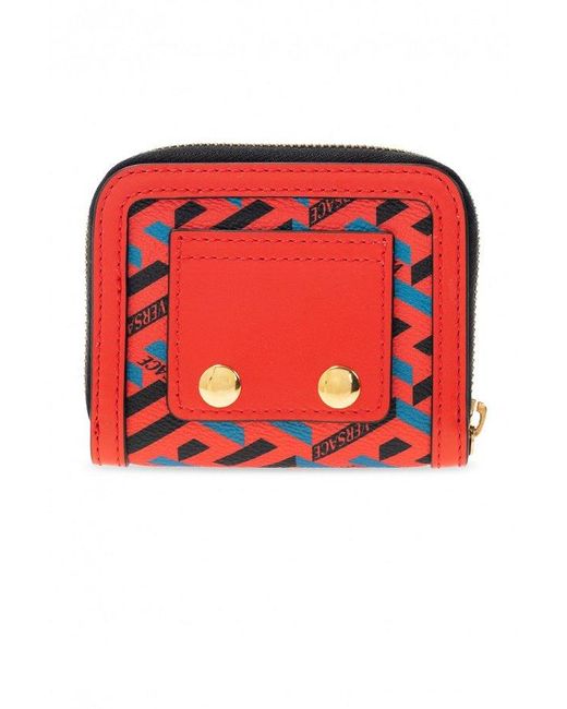 Versace Red La Greca Pattern Zip-around Wallet