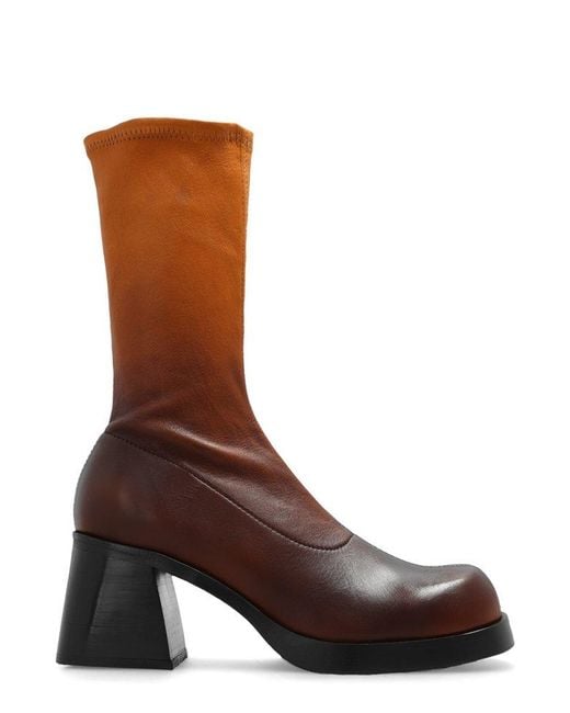 Miista Brown Sculpted Heel Bootie Pumps