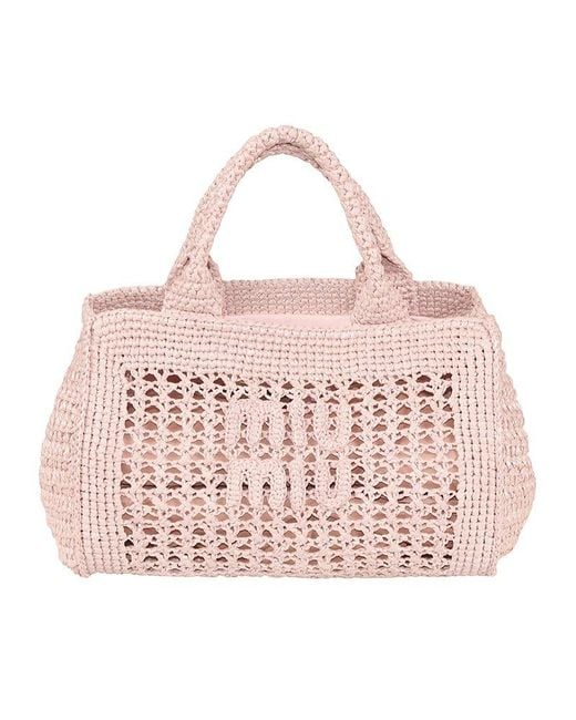 Miu Miu Pink Crochet-knitted Top Handle Bag