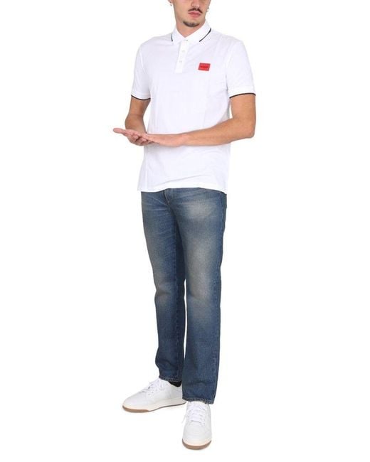 Boss White Logo Patch Short-sleeved Polo Shirt for men