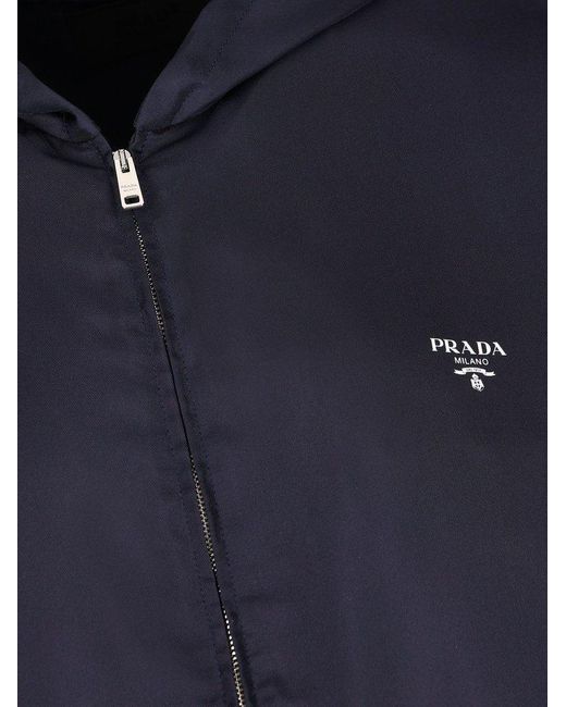 Prada Blue Zip-up Hooded Coat for men