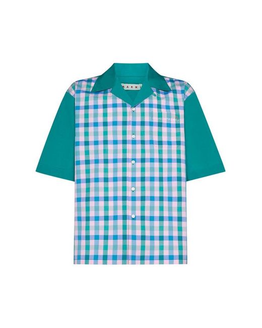 Marni Blue Checked Short-sleeved Shirt for men