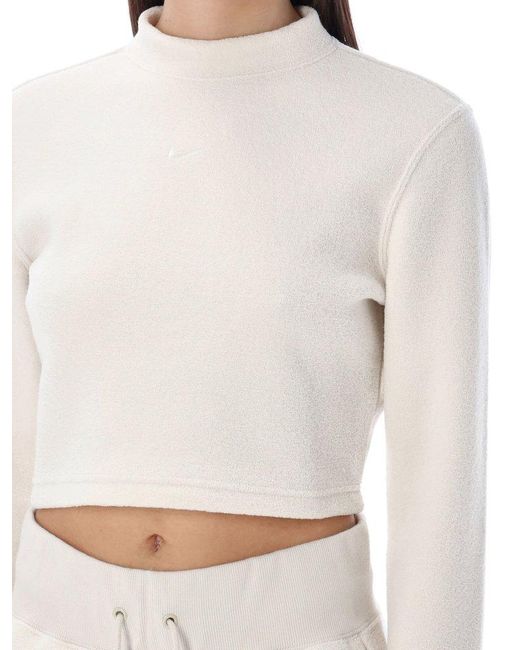 Nike White Mock Neck Cropped Fleece Top