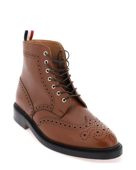 Thom Browne Brown Brogue Detailed Ankle Boots for men