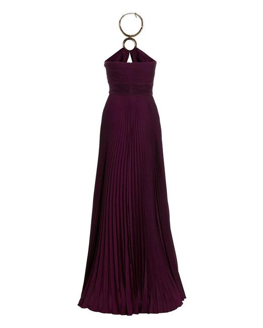 Elie Saab Purple Pleated Cut-out Gown