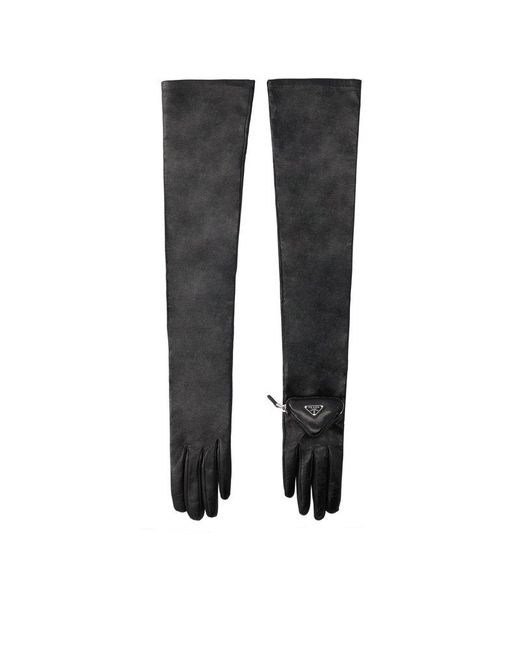 Prada Black Triangle-logo Zipped Pouch Long Gloves