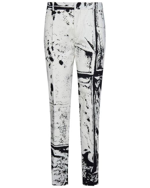 Alexander McQueen White Fold Print Workwear Pants for men