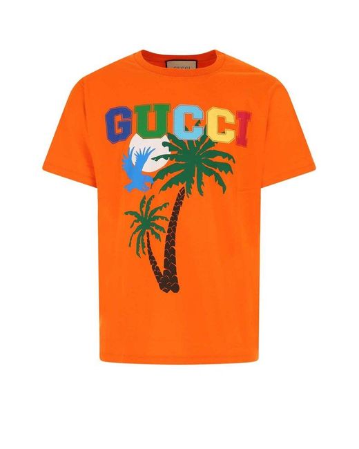 Gucci Orange Logo Graphic Printed Crewneck T-shirt for men