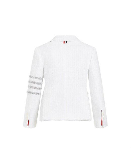 Thom Browne White 4-bar Button-up Tweed Jacket