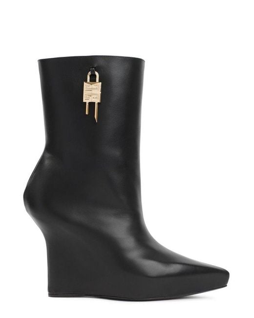Givenchy Black Lock Plaque Detail Wedge Boots
