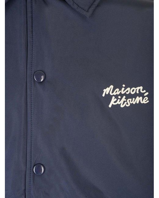 Maison Kitsuné Blue Logo-embroidered Drawstring Shirt Jacket for men