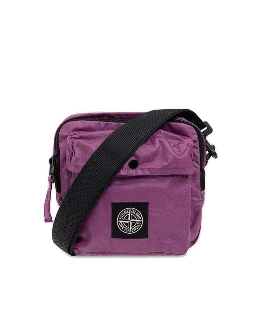 Stone Island Logopatch Zipped Messenger Bag in Purple for Men Lyst
