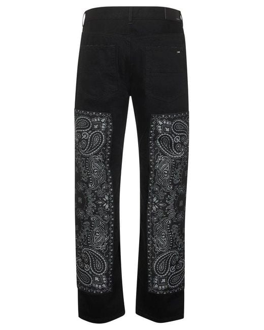 Amiri Black Denim Bandana Jacquard Straight Jeans for men