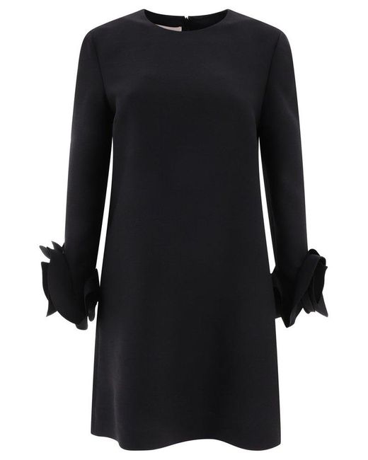 Valentino Black Crepe Couture Crewneck Long-sleeved Dress